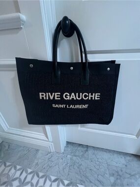 Saint Laurent Black Tote with Cream 'RIVE GAUCHE' Logo
